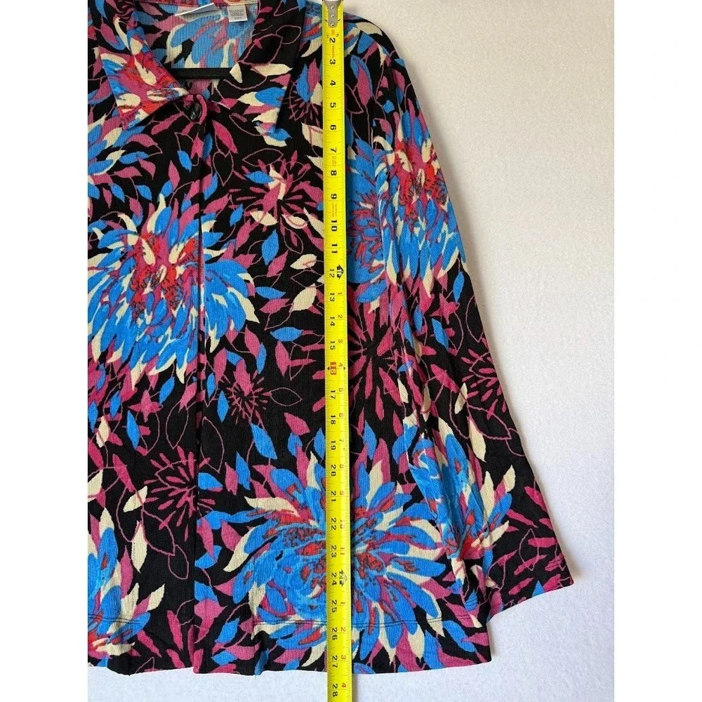 Chico's Travelers Jacket Women Size 2 Multicolor Floral Knit Open Front Casual